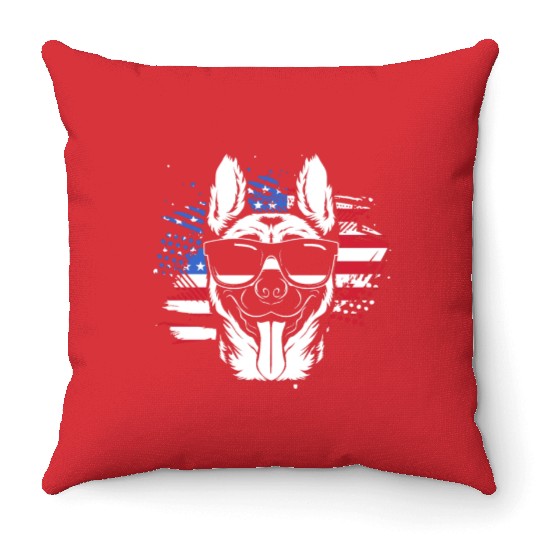 US Flag Belgian Malinois Wearing Sunglasses Throw Pillows