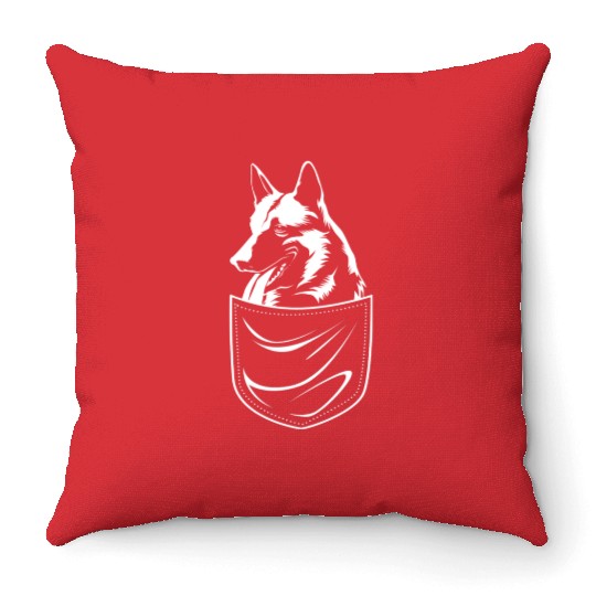 Cute Dog In Pocket Belgian Malinois Throw Pillows