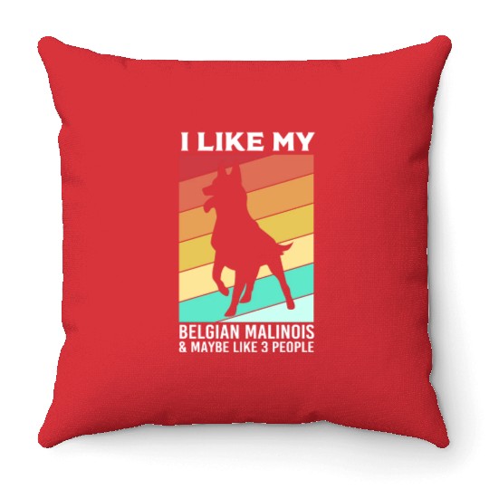 Retro Dog Silhouette I Like My Belgian Malinois Throw Pillows