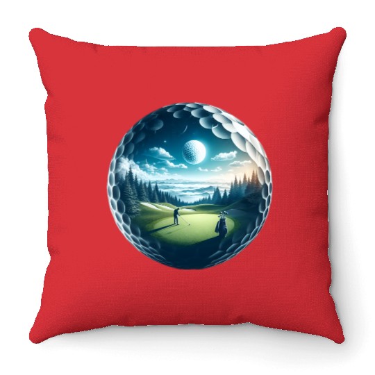 Twilight A Golf Dream Scape Surreal Golfing Course Throw Pillows