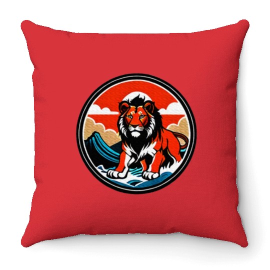 Majestic Tribal Lion Canvas Orange Lion Wildlife Throw Pillows