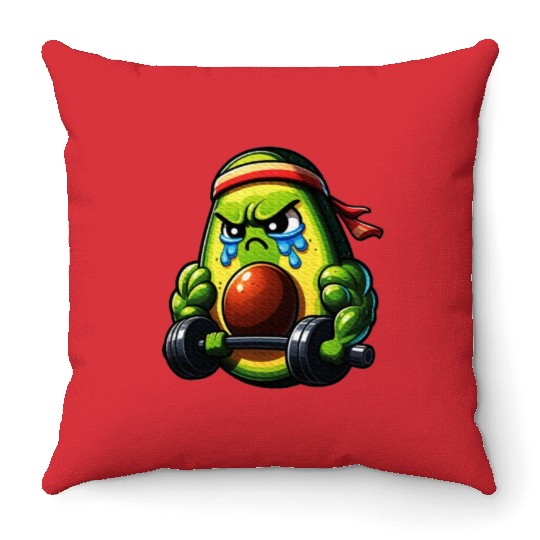 Weightlifing Fitness Workout Gym Avocado Throw Pillows