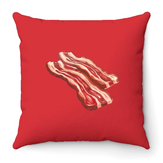 Delicious Bacon Strips Illustration Throw Pillows