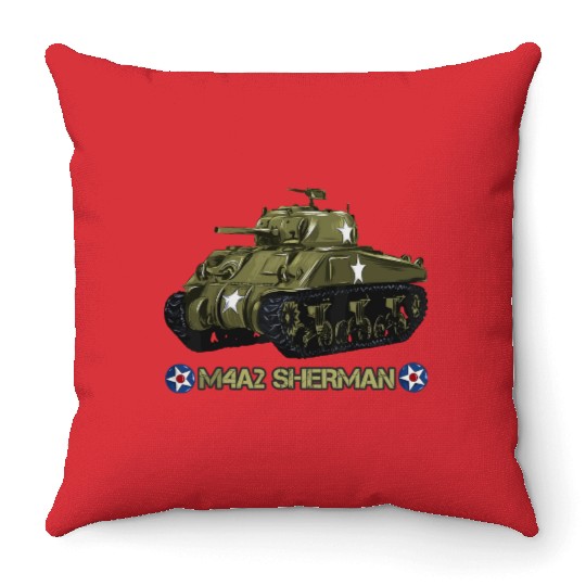 World War 2 American Tank M4A2 Sherman memorabilia Throw Pillows