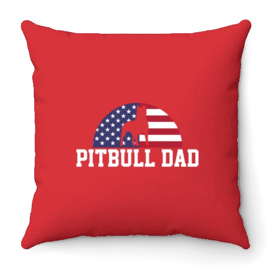 Pitbull Dad Embracing USA Flag Merica Pride Art Throw Pillows