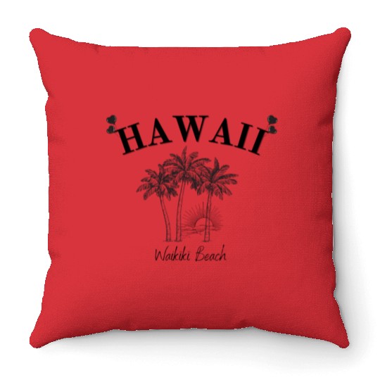 Hawaii - USA - Honolulu - Waikiki Beach - Souvenir Throw Pillows