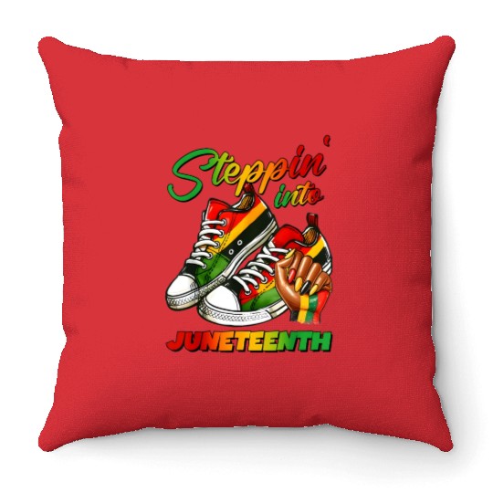 stepping into juneteenth Afro Woman Black Girl Throw Pillows