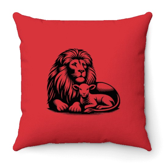 Lion and Lamb Black Design Christian Throw Pillows