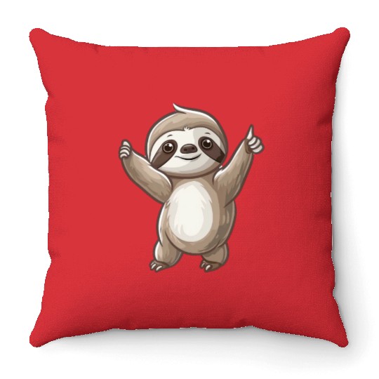 Charming Smiling Sloth Embracing Life Throw Pillows