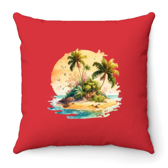 Tropical Watercolor Paradise, Summer Clipart Throw Pillows