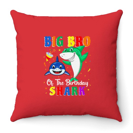 Big Bro Of The Shark Birthday Family Birthday Throw Pillows