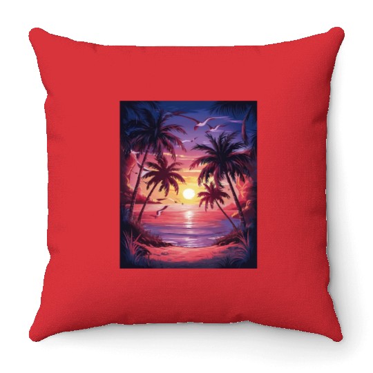 summer beach "Tropical Twilight Serenity" Throw Pillows
