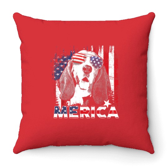 Basset Hound 4th Of July US Flag Merica Dog Lover Throw Pillows