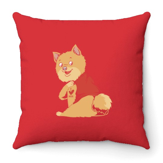 Mothers Day I Love Mom Tattoo Dog Pomeranian Throw Pillows