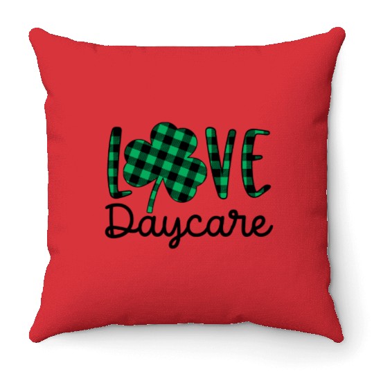 St Patricks Day Daycare Teacher Plaid Shamrock Throw Pillows