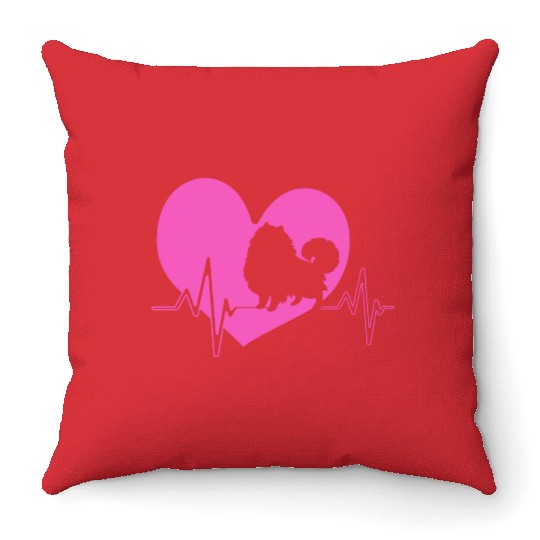 Puppy Dog Heartbeat Cute Pomeranian Silhouette Throw Pillows
