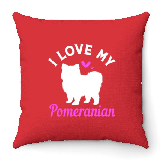 Dog Silhouette Pet Puppy I Love My Pomeranian Throw Pillows
