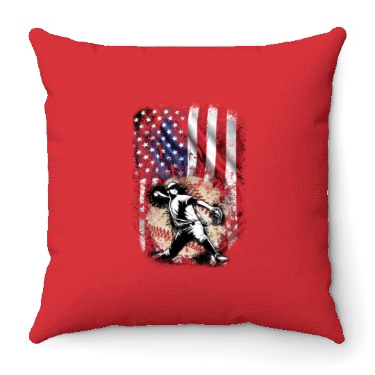 Patriotic American Flag Baseball Pitcher Throw Pillows