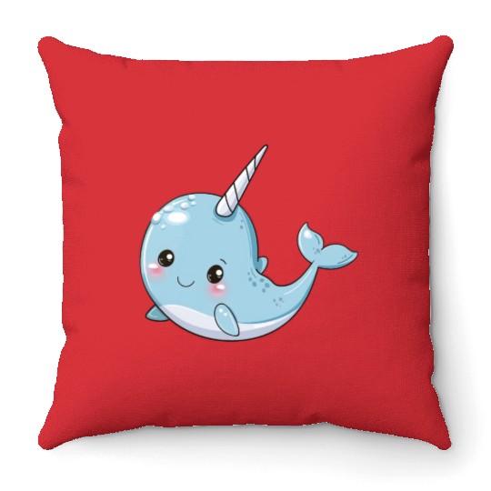 Adorable Narwhal Fantasy Encounter Throw Pillows
