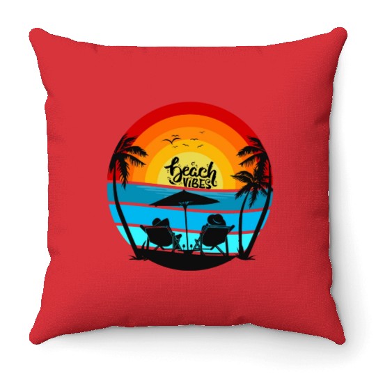 Beach Vibes - Ocean Scene - Adults & Cocktails Throw Pillows