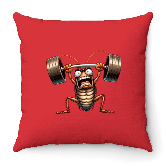 Cockroach weightlifter barbell training workout Throw Pillows