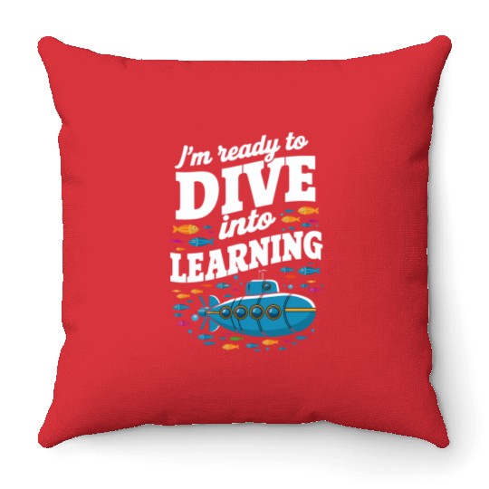 School Submarine Ready To Dive Into Learning Throw Pillows