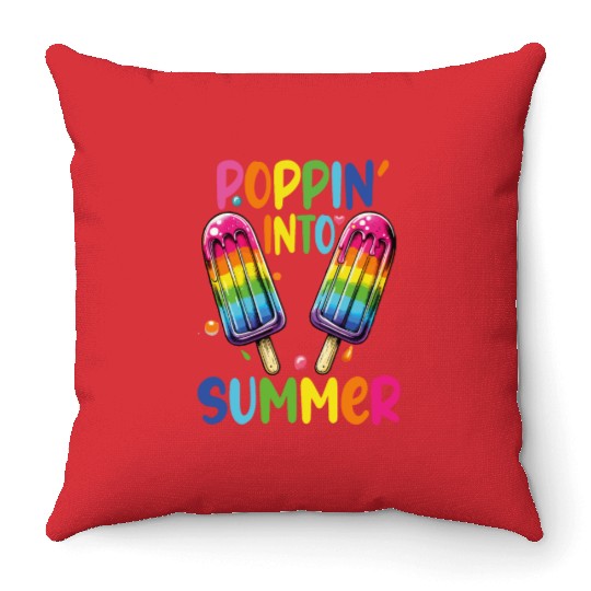 poppin into summer Bye Bye School Throw Pillows