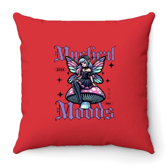 Mystical Moods Fairy on Mushroom Throw Pillows