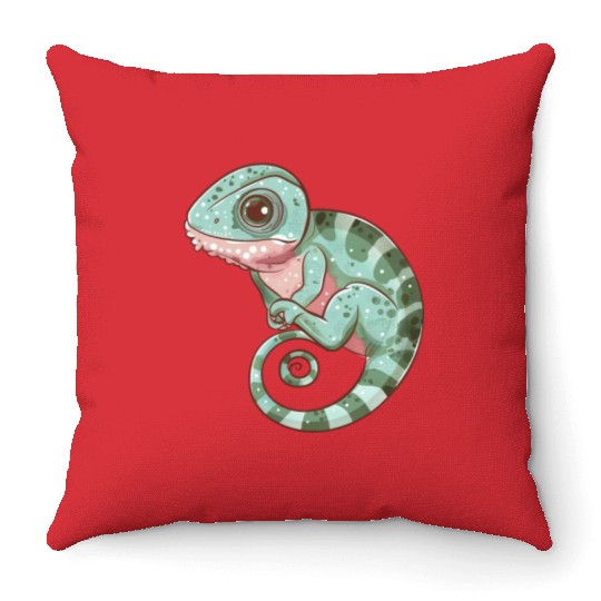 Charming Chameleon Curled Tail Imagery Throw Pillows