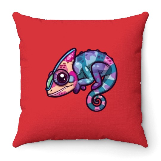 Colorful Chameleon Fantasy Creature Enchantment Throw Pillows