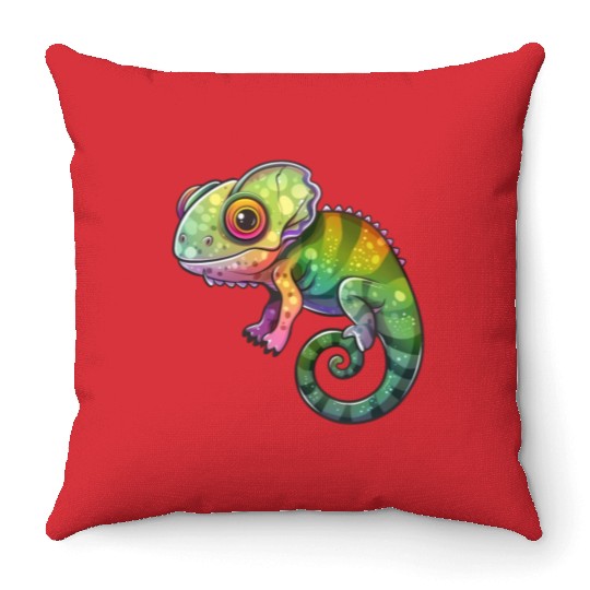 Colorful Chameleon Fantasy Creature Throw Pillows