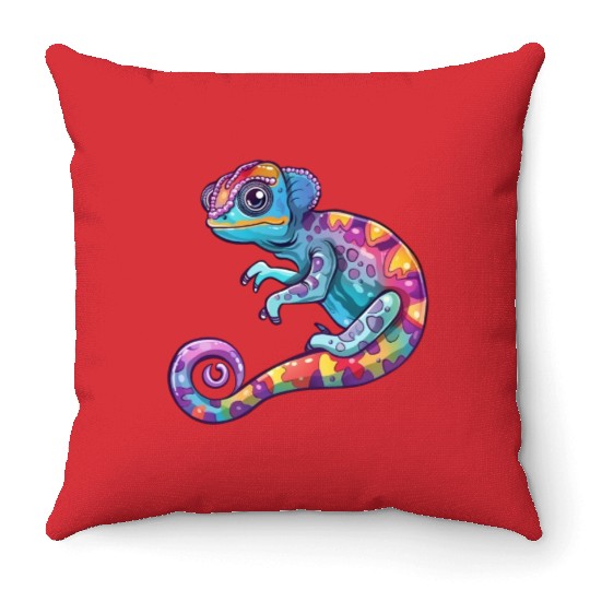 Colorful Chameleon Fantasy Creature Throw Pillows