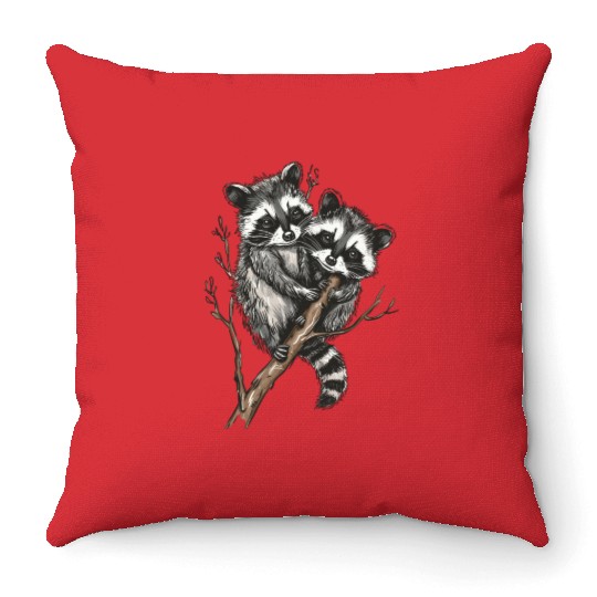 Opossum and raccoon Throw Pillows