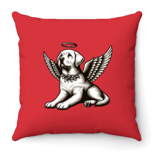 Labrador angel wings black white halo Throw Pillows
