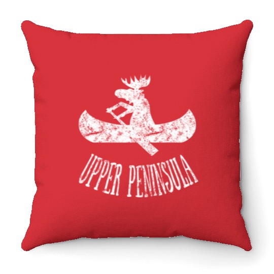 Yooper Moose Upper Peninsula Moose Canoe Throw Pillows