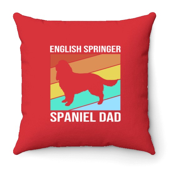 Retro Dog Fathers Day English Springer Spaniel Dad Throw Pillows