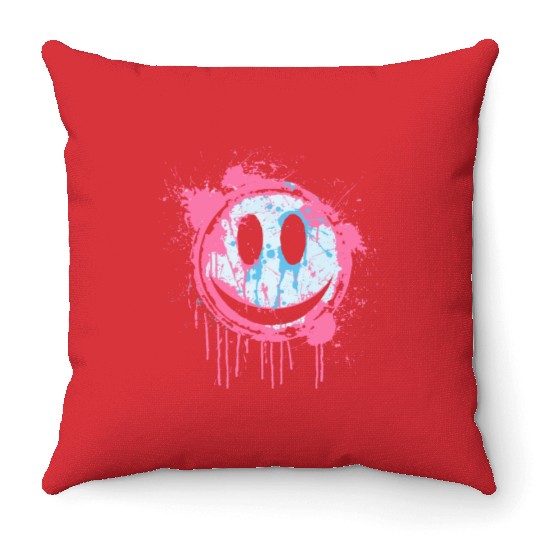 Graffiti Smiley Face - Urban Street Art Throw Pillows