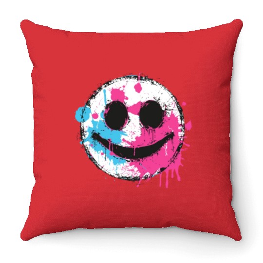 Graffiti Smiley Face - Urban Street Art Throw Pillows
