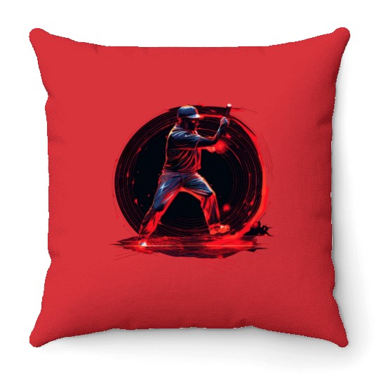 Baseball Pitcher in Red Neon, Pop Art Throw Pillows
