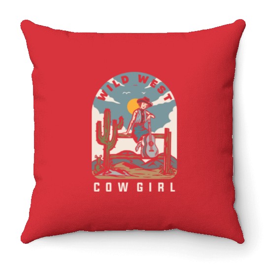 WILD WEST COW GIRL Classic Throw Pillows