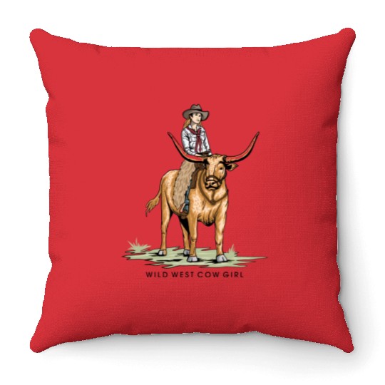 WILD WEST COW GIRL Throw Pillows