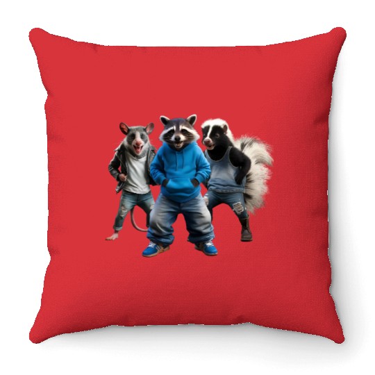 STREET CATS, RACCOON POSSUM SKUNK Throw Pillows