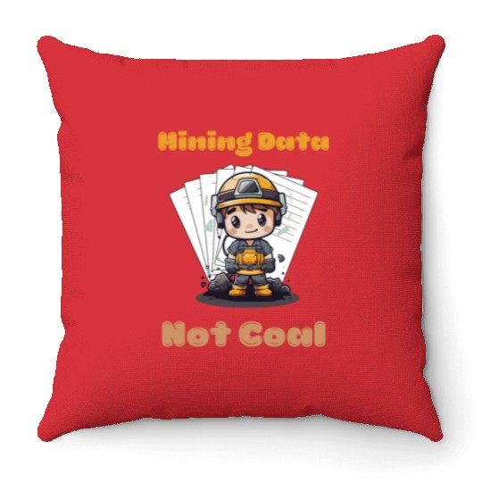 Cute Chibi Coal Miner Data Mining with Papers Illu Throw Pillows