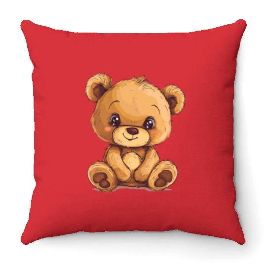Cute Kawaii Teddy Bear Clipart, Cute Teddy Bear Throw Pillows