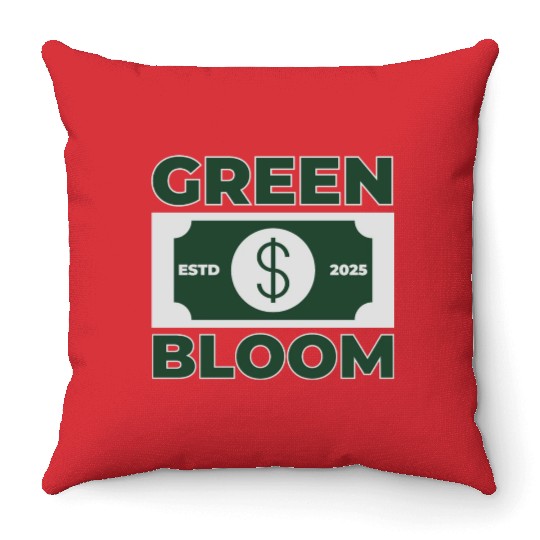 Green Bloom Money Rich Throw Pillows