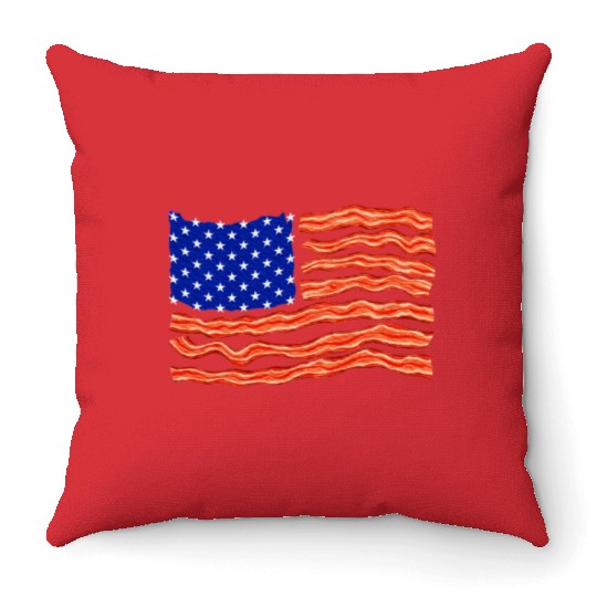 Bacon Lover, Meat Lover, BBQ, USA Flag Throw Pillows