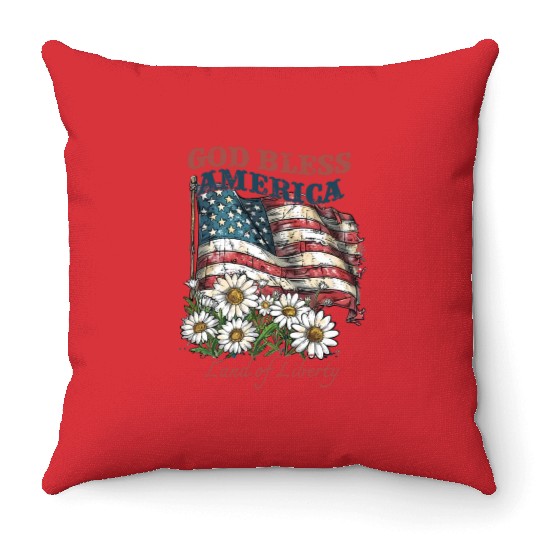 God Bless America 4th Of July US Flag Daisy Throw Pillows