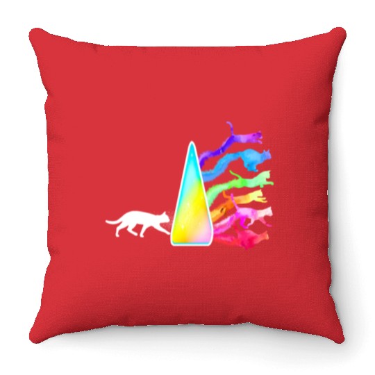 Funny Science Nerd, Geek Cat Physics Rainbow Throw Pillows