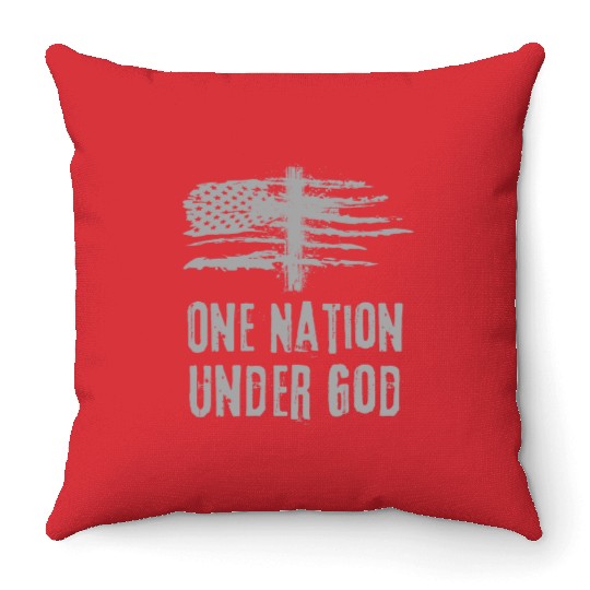 4th Of July US Flag One Nation Under God Christian Throw Pillows