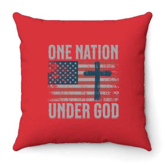 One Nation Under God Retro US Flag Christian Cross Throw Pillows